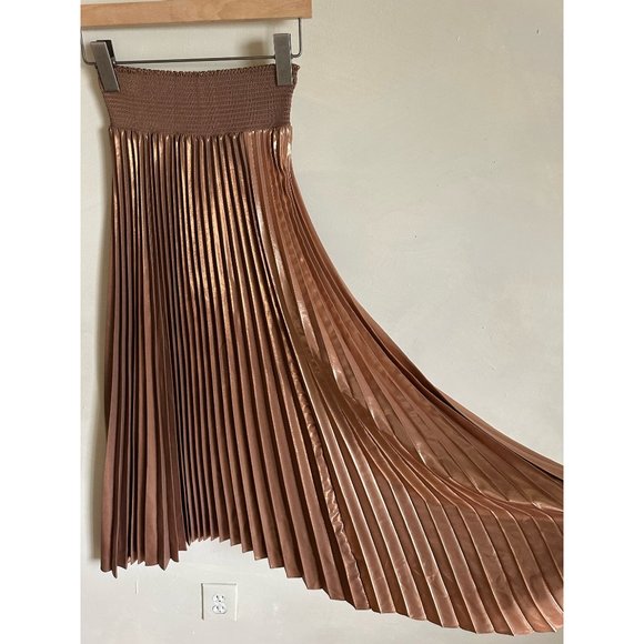 A.L.C. Brown Metallic Pleated Skirt SZ 0 - Picture 3 of 5